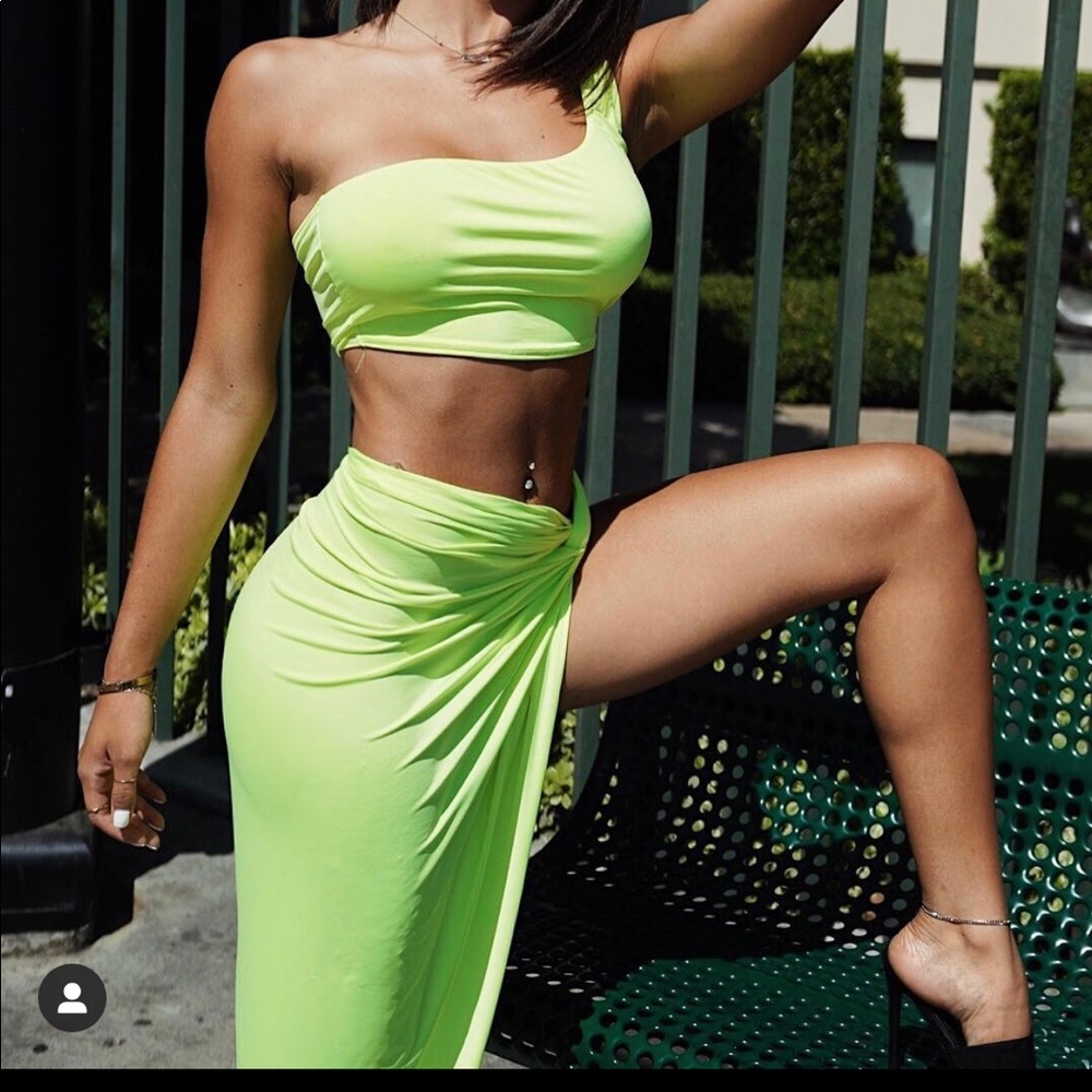 FASHIONNOVA neon yellow two piece